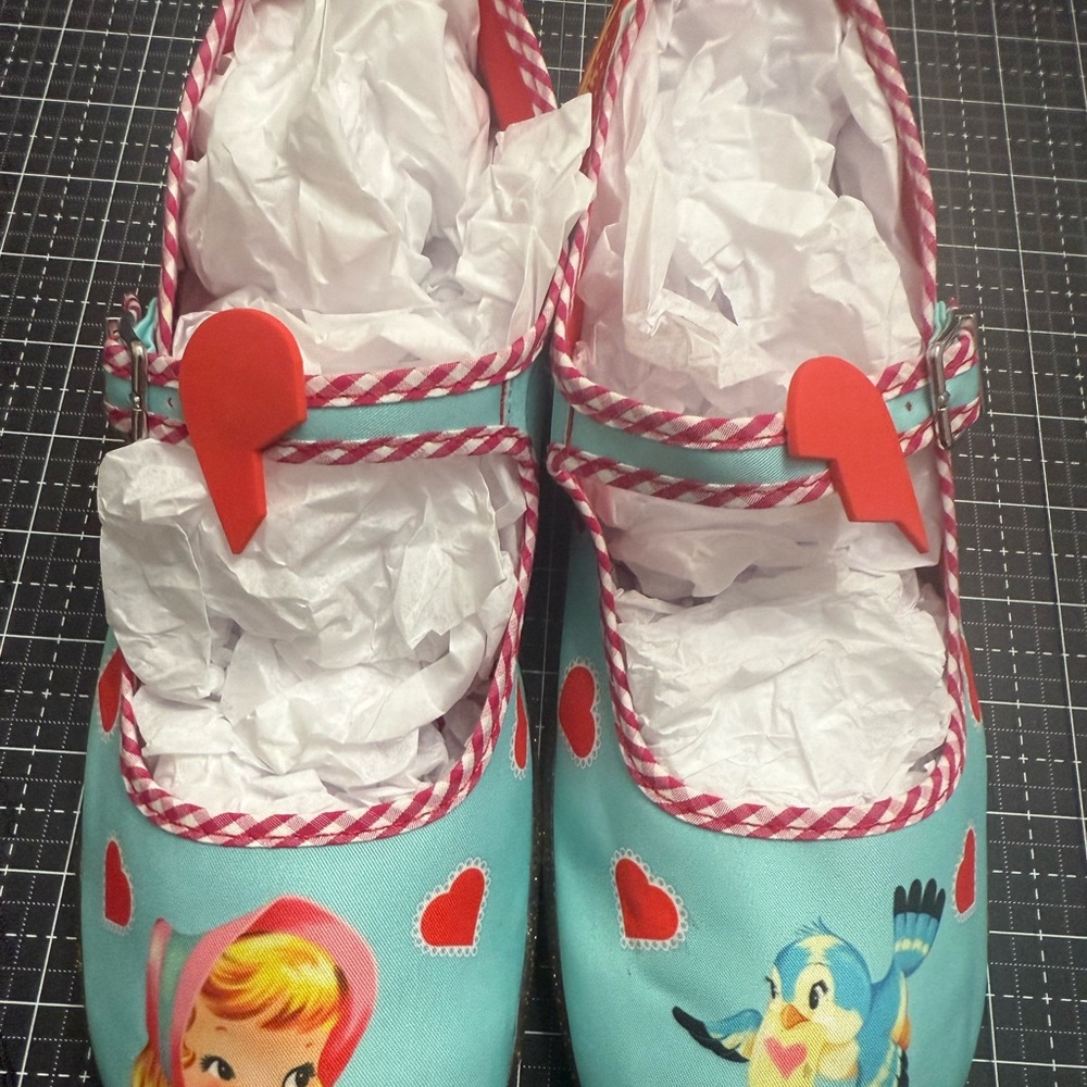 Cute Heart and Cartoon Print Shoes by Chocolaticas. Woman’s size 10